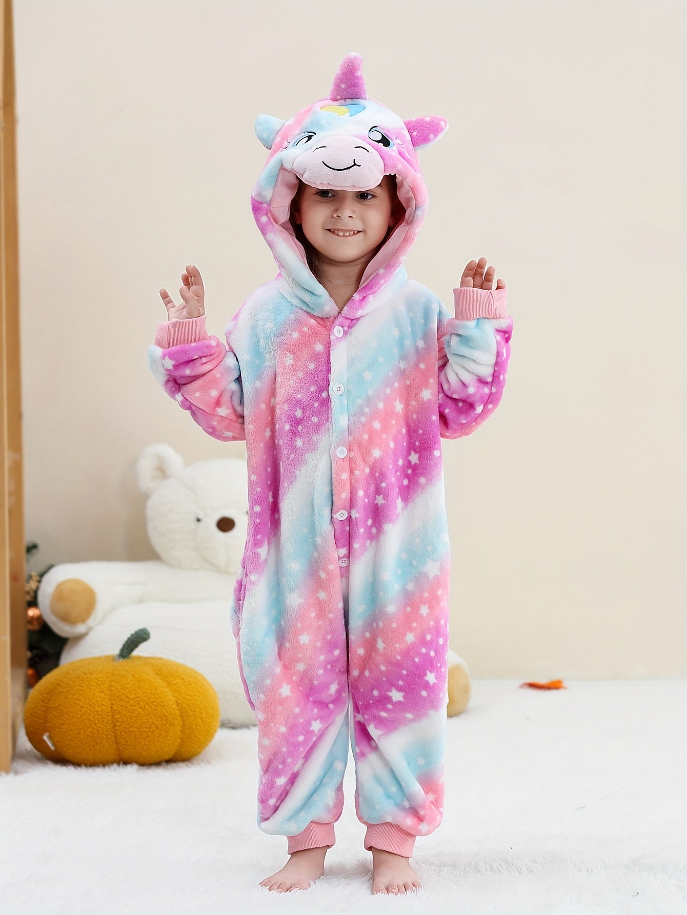 Animal Hooded Onesie Children's Flannel Clothing 4-12Y for Autumn and Winter