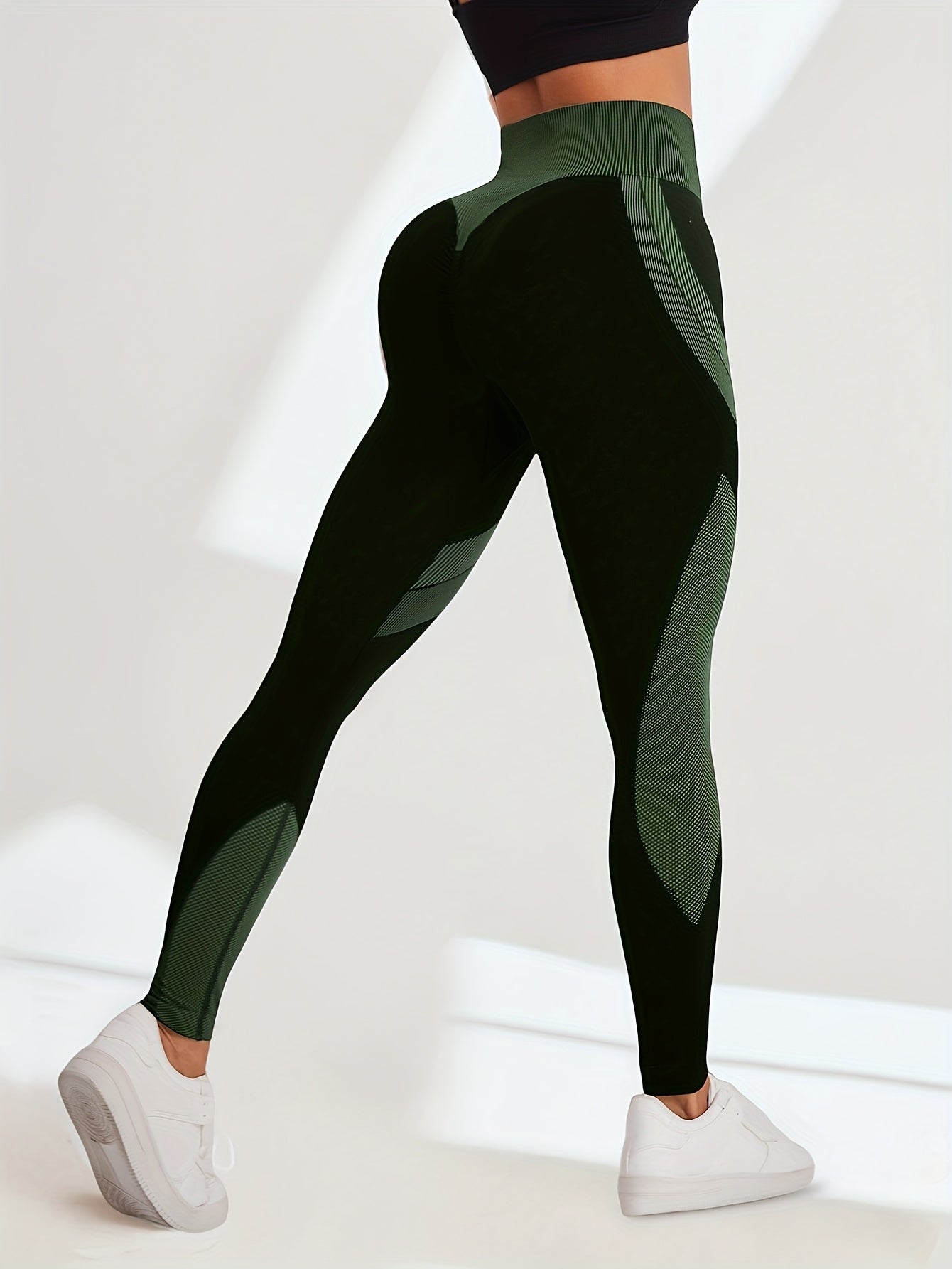 High Waist Seamless Yoga Pants with Color Stripes