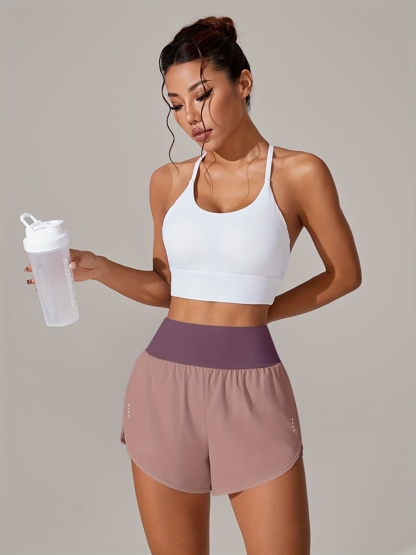 Light Blue High-Waisted Yoga Shorts with Ruffles