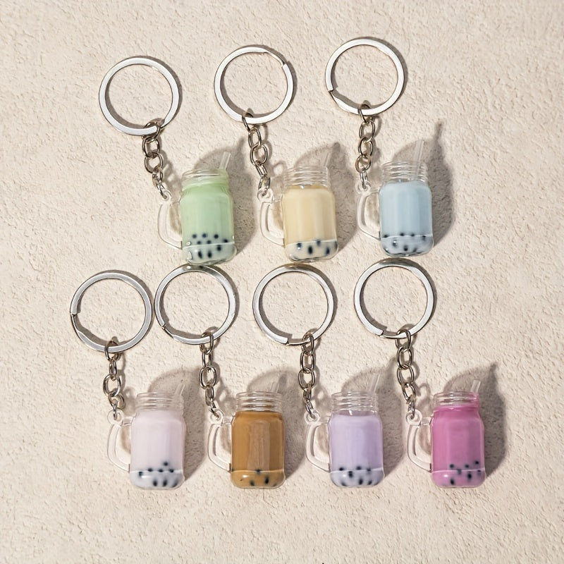 1 Mini Milk Tea Model Keychain, Simulation Car Key Ring, Bag Decoration Pendant, Suitable for Milk Tea Shop Small Gifts to Customers