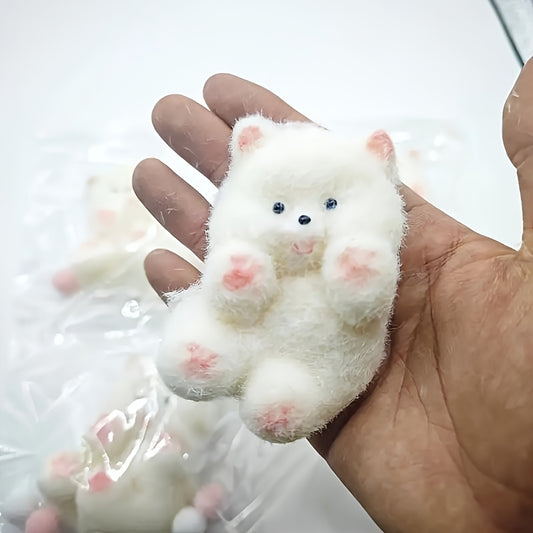 1pc Cuddly Soft Plush Puppy Toy - Slow Rebound, Stress Relief Squeeze Companion, Rubber Material, White with Pink Accents