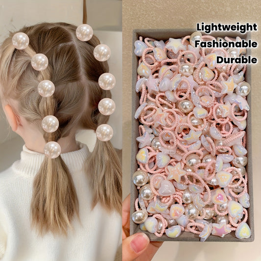 20/30pcs Girls Hair Accessories, Colorful Faux Imitation Pearl Cute Shiny Star & Heart Scrunchies, Party Hair Bands, Festive Hair Decorations, Cute Hair Bands, Shiny Hair Ties, Lightweight Scrunchies, Durable Hair Bands, Styl