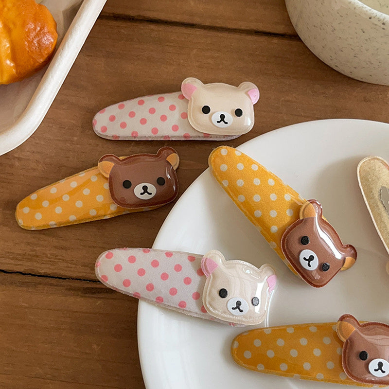 2pcs Cute Cartoon Bear Hair Clips - Sweet Wave Point Design, Glossy Finish, Plush Detail, Ideal for Bangs & Side Styles, Perfect Birthday Gift