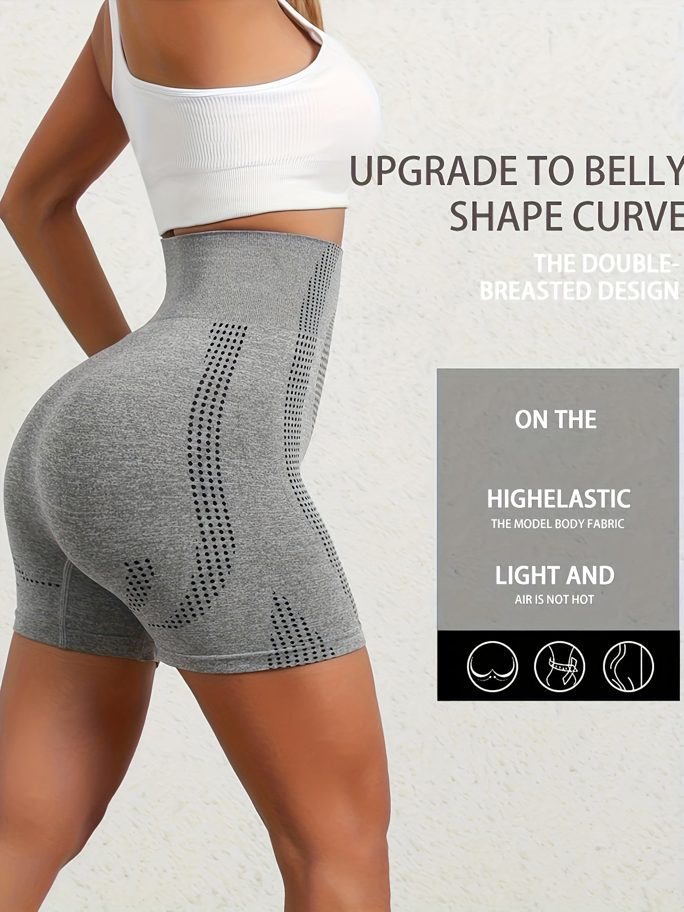 1pc Women'S High-Waisted Shorts with Perforated Design - Slimming Effect, Supports Belly and Thighs, No Padding, Fashionable Gray Shorts for Fitness and Casual Wear, Casual Wear Shorts|Fashionable Shorts|Comfortable Fit, High