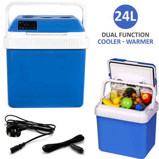 24L Thermoelectric 240V AC & 12V DC Electric Cool Box, Heating and Cooling Functions, Portable Travel Cooler Box Camping Car Mini Fridge (24L Cooler & Warmer)