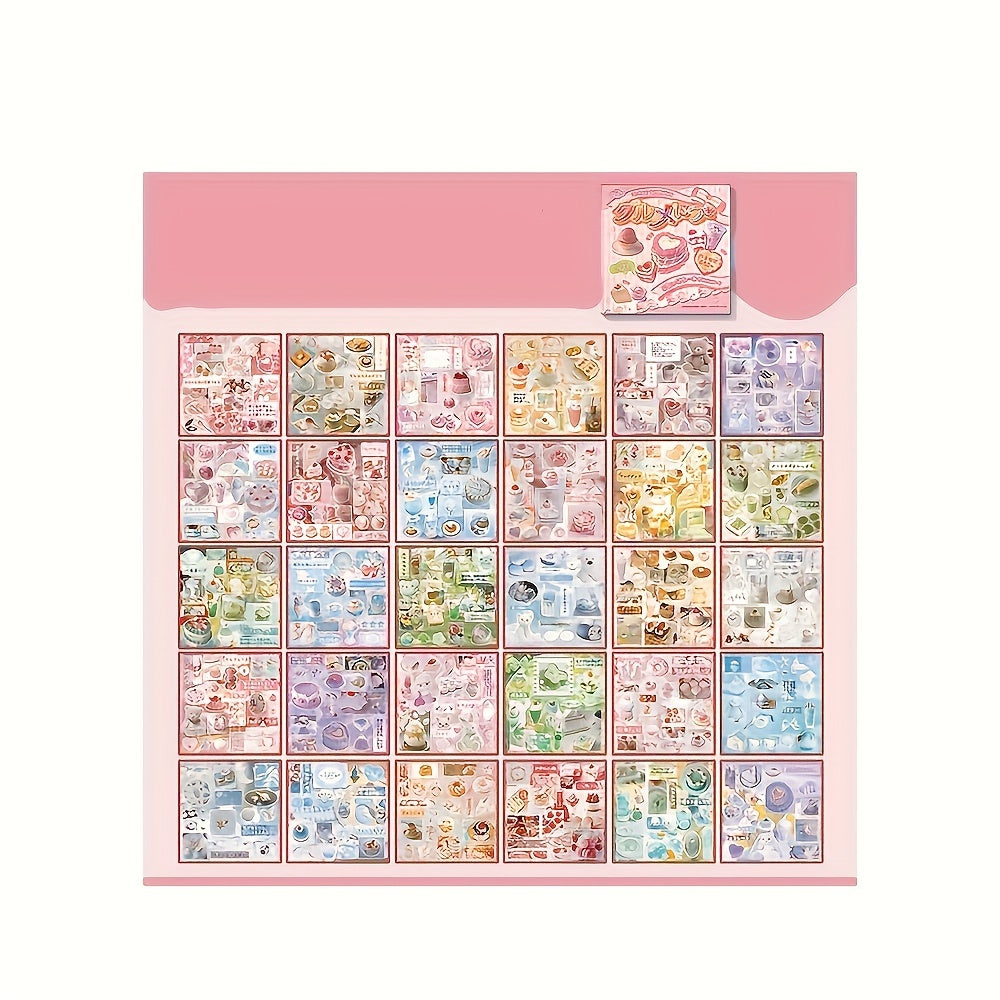 [Korean Retro] Sticker Book | 30 Sheets/Book | Japanese Food Series Korean Retro Cute Dessert Drink Pattern | Suitable for Handbook Landscaping Collage Material DIY Storage Box Cup Album Diary Decoration