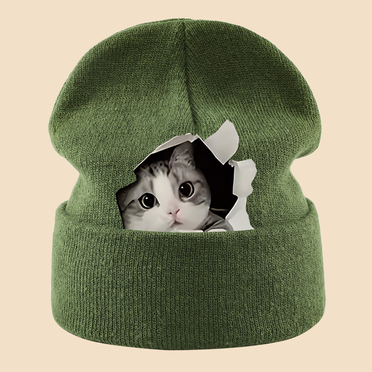 1pc Cozy Cat Peeking Through Hole Beanie l Wear