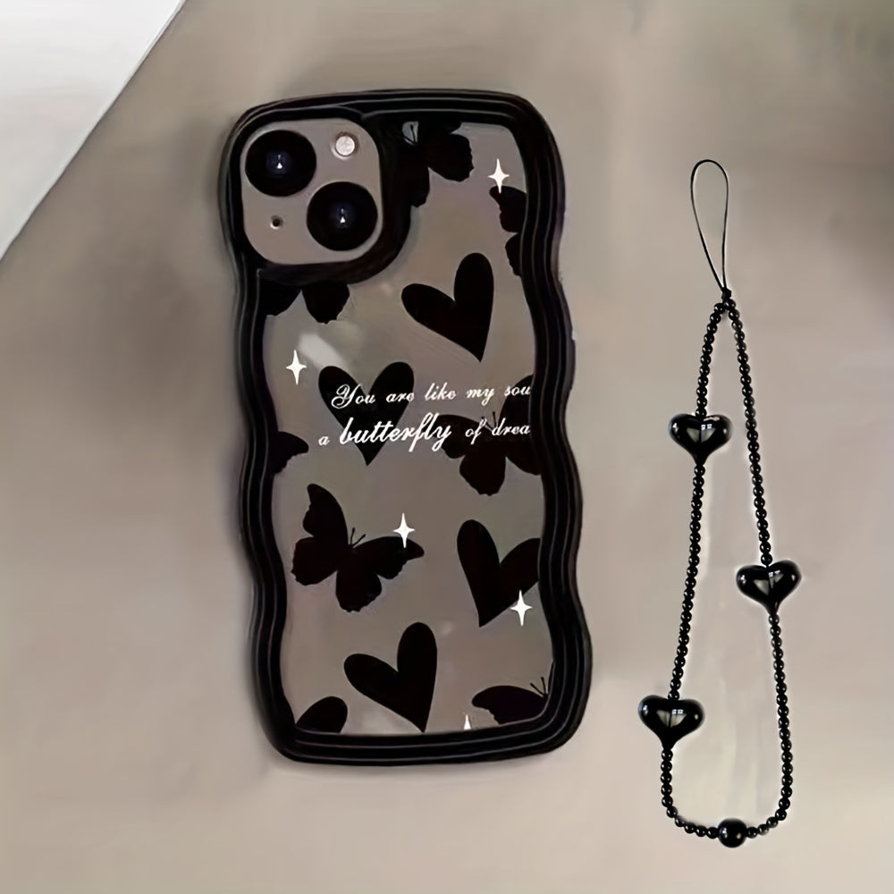 A Heart-Shaped Phone Case with a Butterfly Pattern and a Free Bracelet!