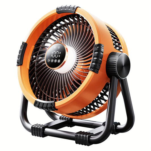 Storm Outdoor Fan - 30ft Cold Wind, 20000mAh Battery, LED Lantern, Phone Charger | Durable Orange & Black Design with Adjustable Head, Camping Essentials|Adjustable Fan Head|Durable Construction, Outdoor Essentials