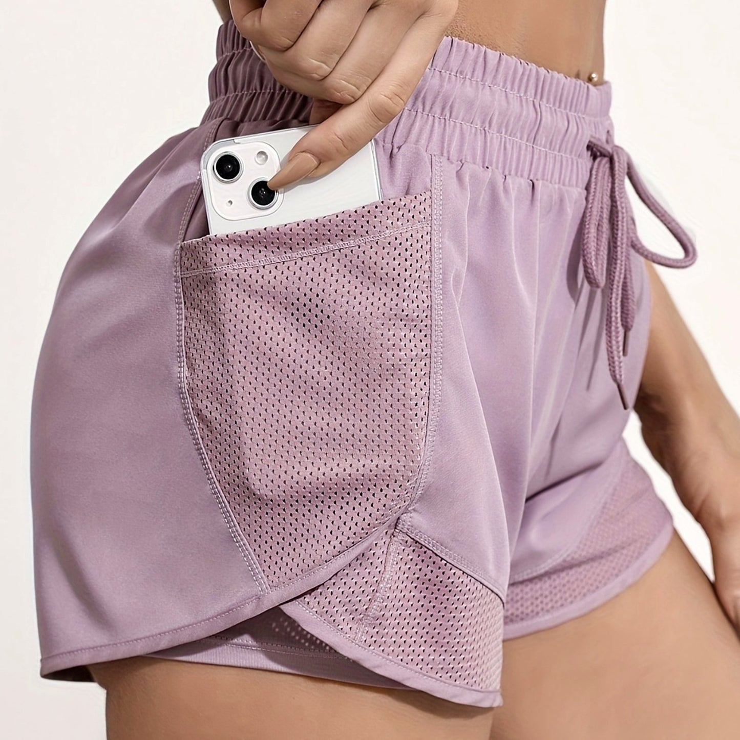 2-in-1 Quick-Drying Women's Yoga Shorts With Mesh Pockets For Casual Fitness And Gym Workouts