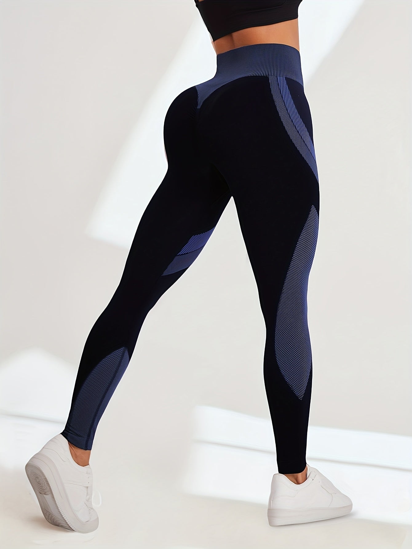 High Waist Seamless Yoga Pants with Color Stripes