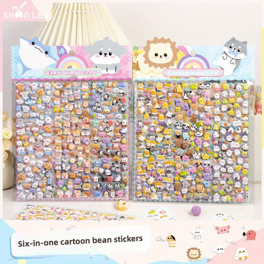 6-in-1 Cartoon Double Layer 3D Foam Stickers Cute Animal Stickers Reward Stickers Creative Craft Decoration
