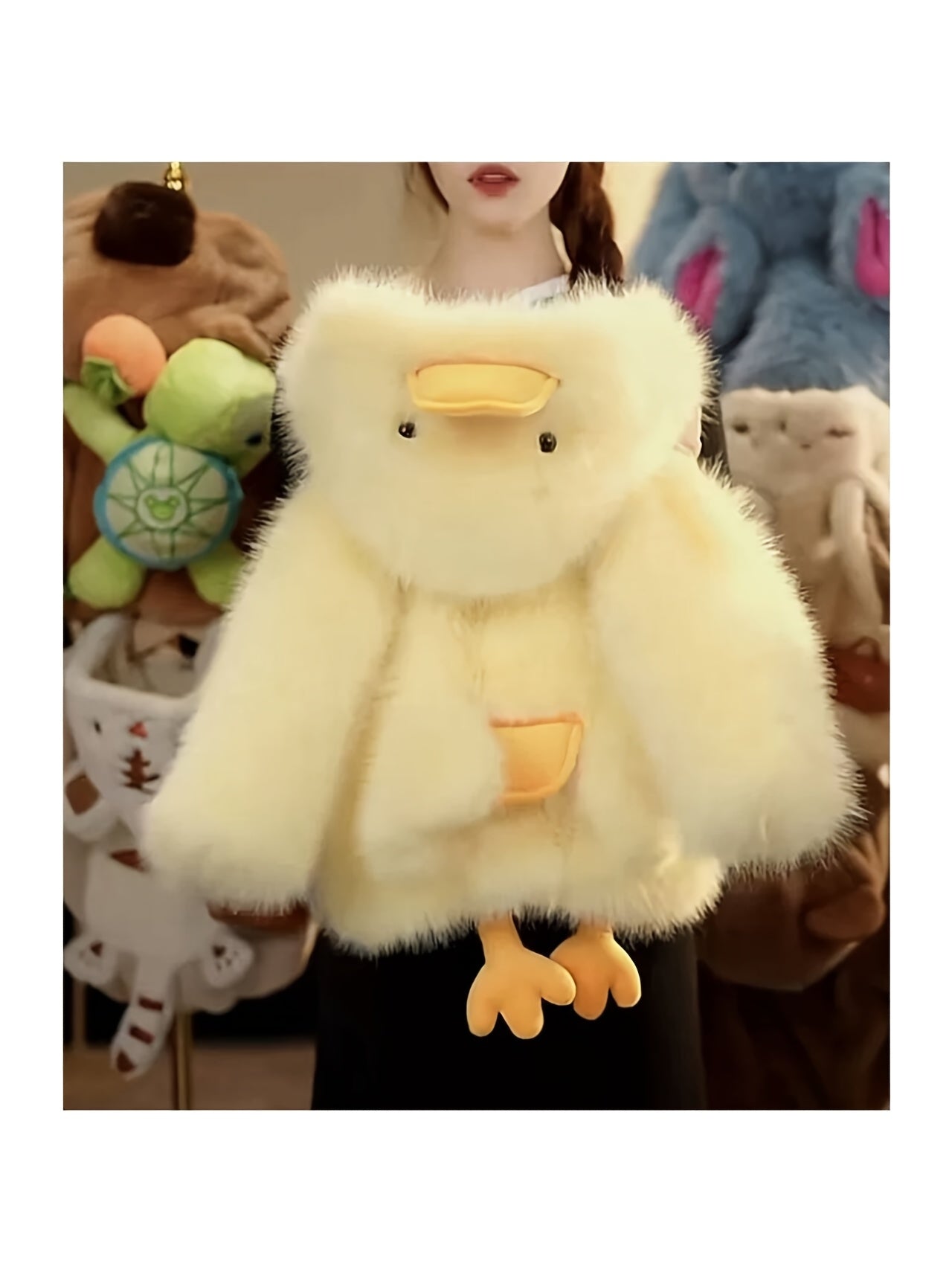 Girls' Winter Coat - Cute Duck Design with Fluffy Hood, Thick Insulated Zipper Front, Long Sleeve & Polyester Fill, Perfect for Halloween & Christmas, Cozy Outerwear, Playful Design, Soft Texture