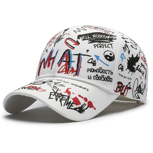 Unisex Graffiti Baseball Cap with Bold Letter Print - Adjustable Snapback Closure, Lightweight Hat for Outdoor Sports & Casual Wear, All-Season Breathable Design, Headwear, Streetwear Accessory, Urban Style, Durable Construct