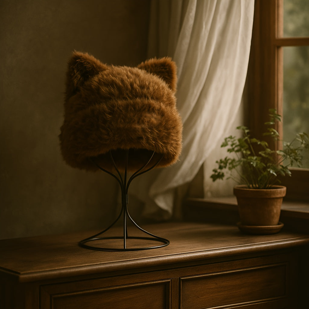 2pcs Plush Cat Ear Beanie Hat