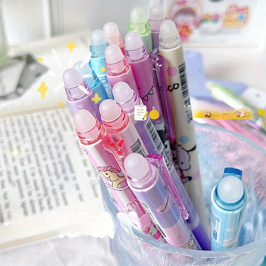 Random one! Sanrio Kulomi boxed erasable gel pen cute eraser Faux Leather case still pen ST crystal blue