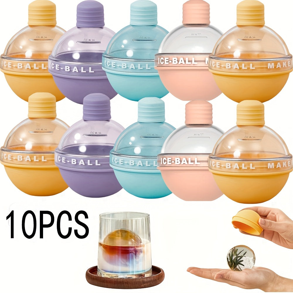 Set of 10 Bulb-Shaped Ice Molds, 6.35cm, Reusable Silicone, Perfect for Colorful Whiskey or Cocktail Sphere Cubes, DIY Round Ices.