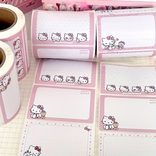 150pcs of for hello kitty Self-Adhesive Note Rolls - Cute Cartoon Stickers with Strong Adhesive, Suitable for Scrapbooking, Diaries, And Luggage Tags, Featuring a Semi-Matte Finish And a Pink Design, Ideal Choice for Students