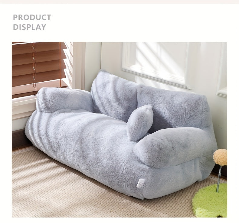 Deluxe Plush Cat Sofa Bed - Cozy, Washable Pet Couch for Small to Medium Cats and Dogs, Soft Polyester Cover
