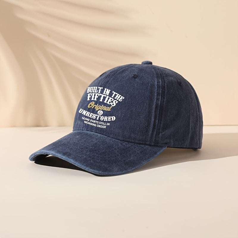 Vintage Washed Men's Baseball Cap with Letter Print - Adjustable Snapback, Sun Protection, Casual Outdoor Hat, Black