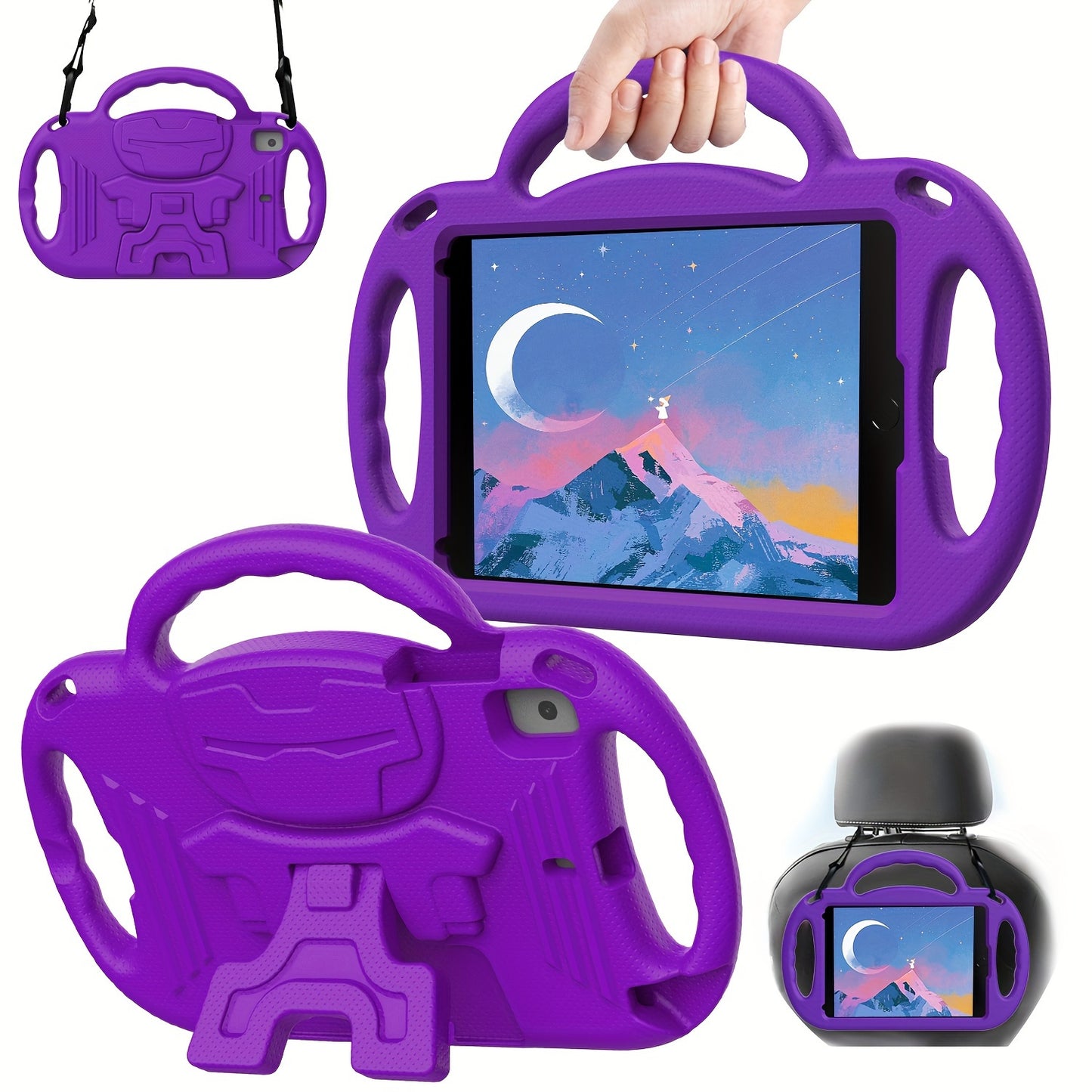 [Shockproof EVA Case] Lightweight and Shockproof EVA Case - with Cartoon Kickstand, Adjustable Strap, Three Anti-Slip Handles for iPad 5th/6th/7th/8th/9th Gen 9.7/10.2 inch, 10th Gen/Air4 10.9 inch and mini 1st/2nd/3rd/4th/5t