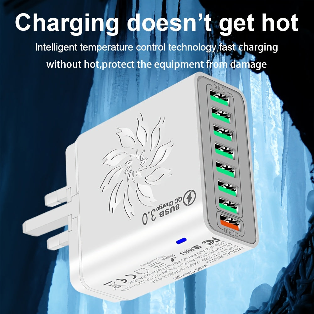 8-Port QC3.0 Fast USB Charger UK Plug