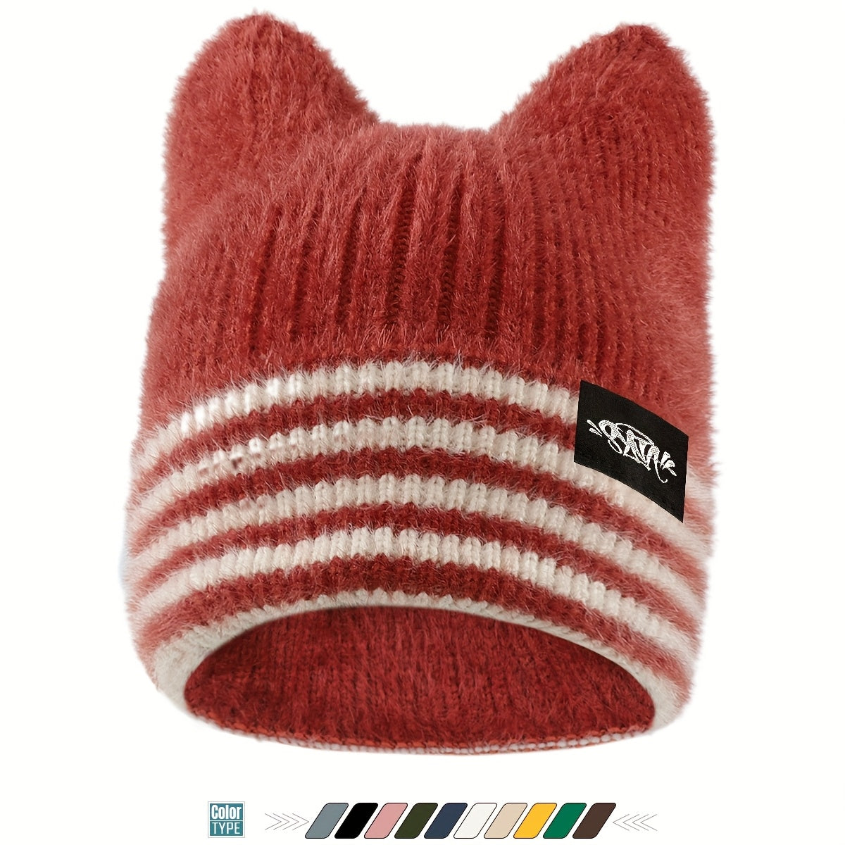 1pc Unisex Plush Cat Ear Beanie Hat with Faux