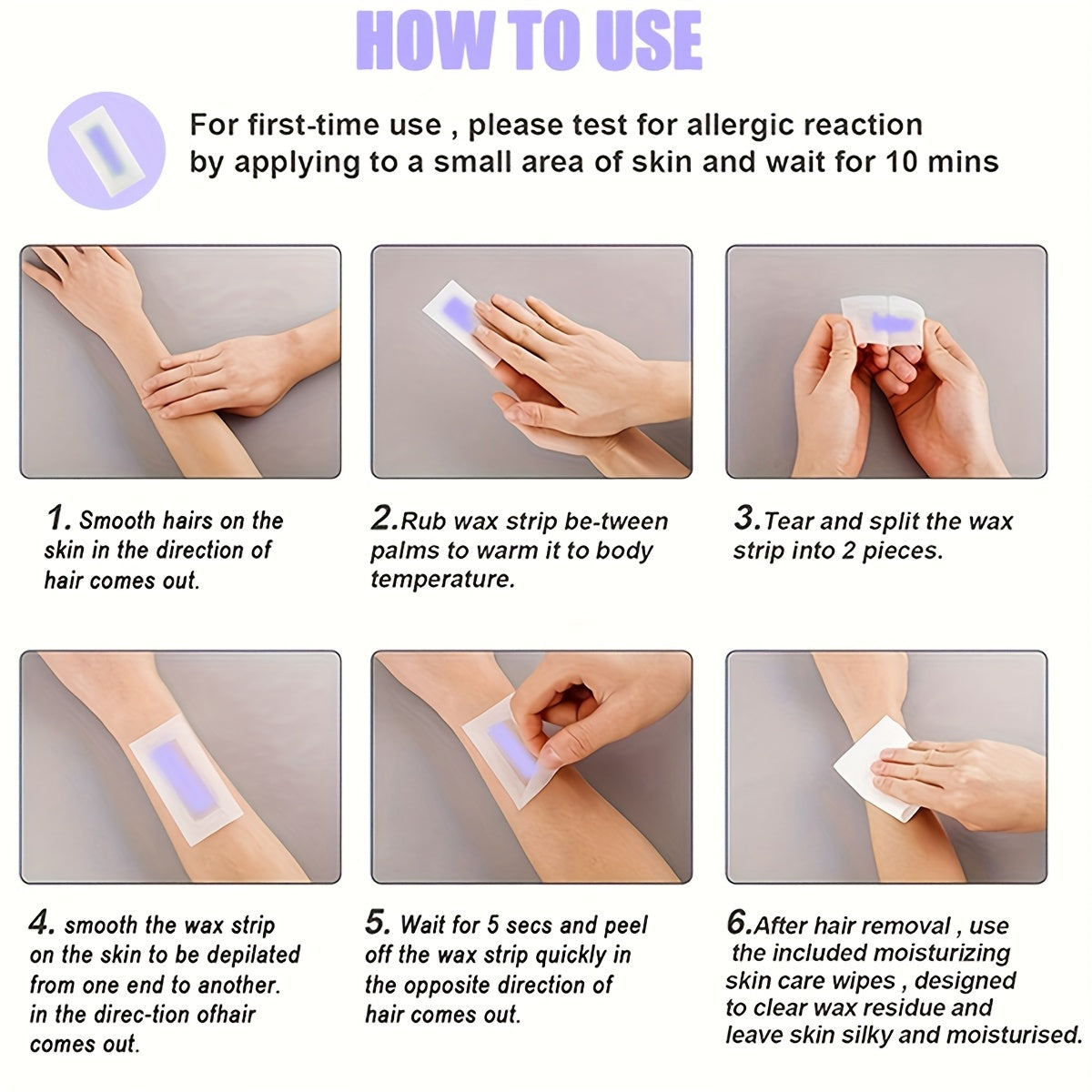 WAXKISS 20-Pack Ready-to-Use Wax Strips Aloe/Lemon/Rose/Lavender Scented Summer Hair Removal Portable travel Size .