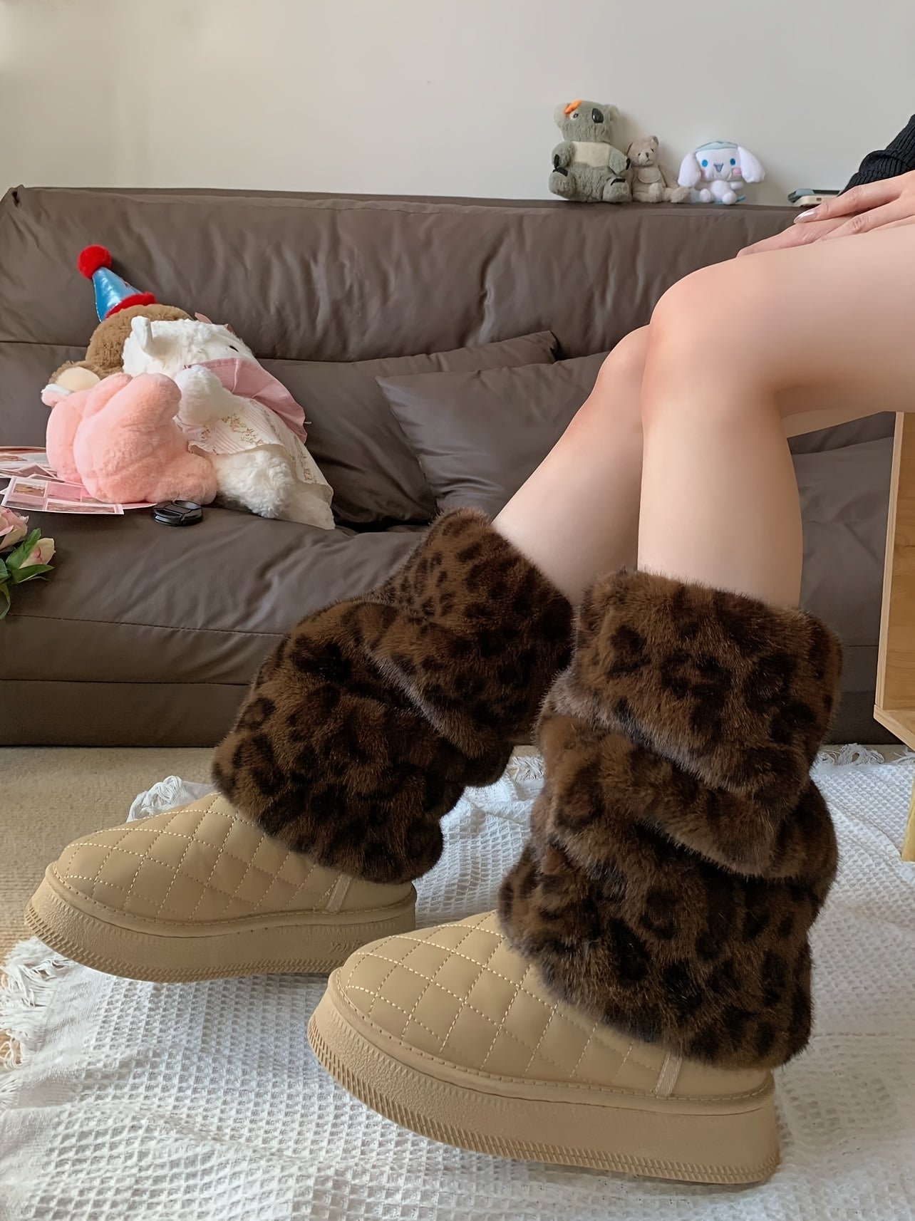 Women'S Plush Fleece-Lined Leopard Print Leg Warmers