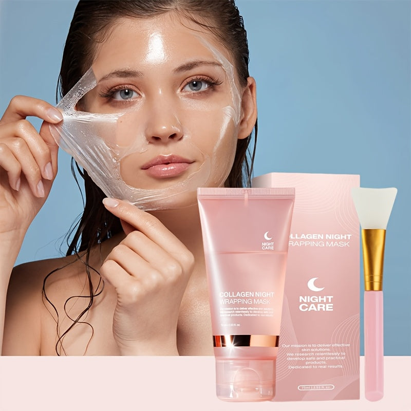1pc/2pcs Collagen Night Hydrating Mask, Contains Salicylic Acid, Urea and Niacinamide, Improves Pores, Moisturizes and Enhances Elasticity, Makes Skin Look Younger-75ml
