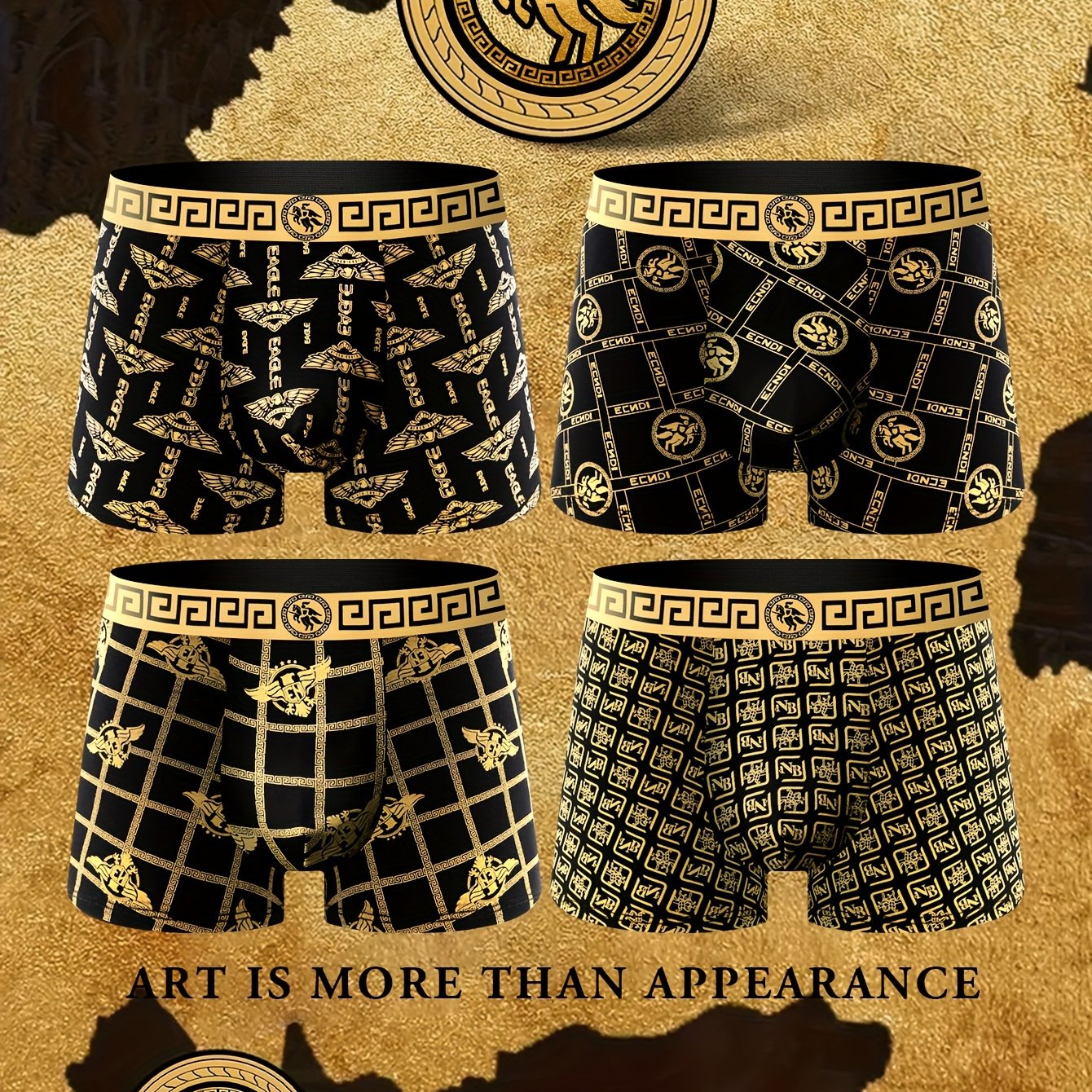 4 Pairs Men's Boxer Shorts - Stylish, Unique Prints, Breathable, Soft, Comfortable.
