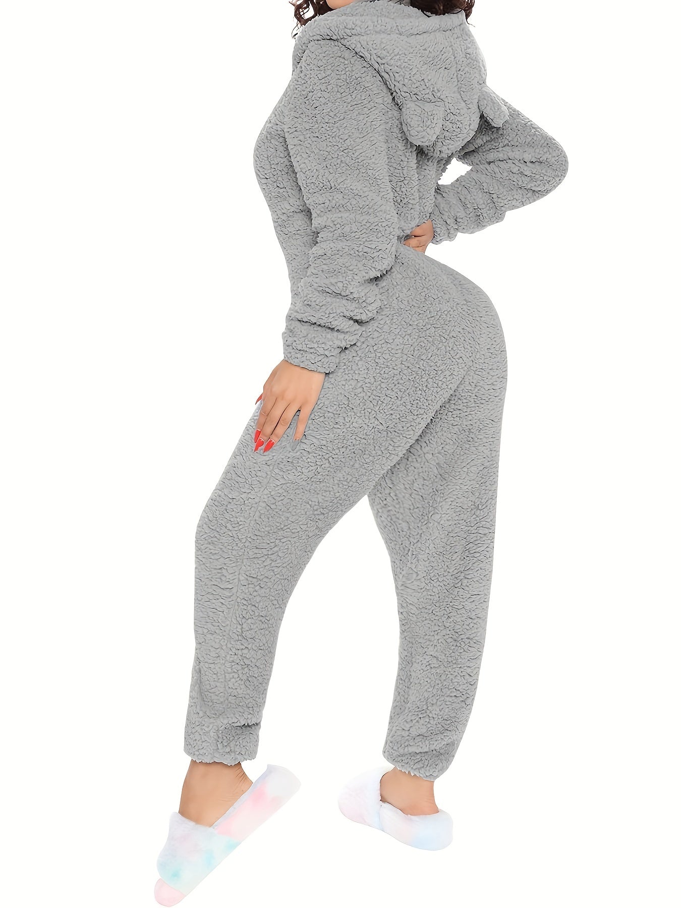 Women's Plush Fleece Pajama Jumpsuit - Hooded, Zip-Up, Easy-Care,
