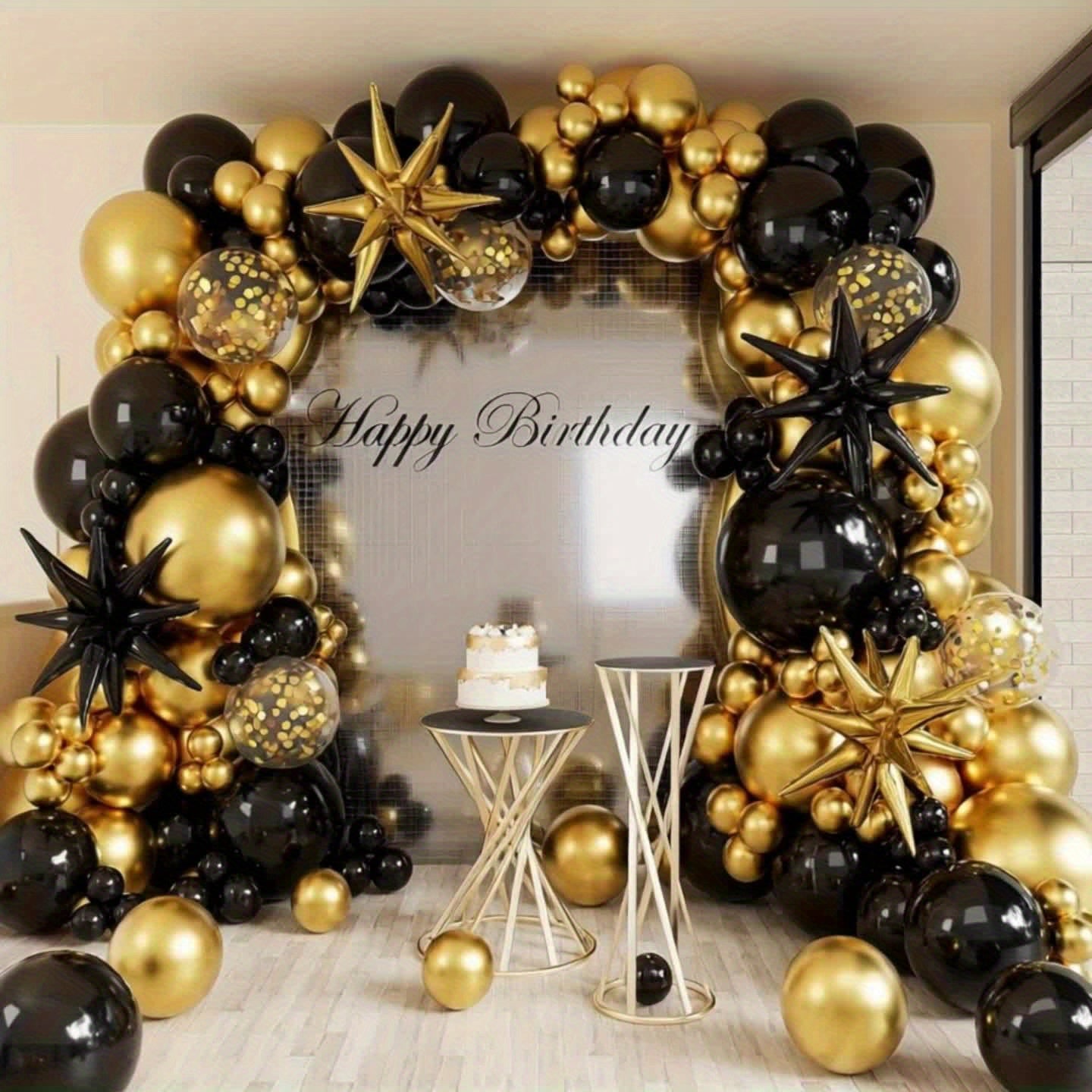 147pcs Black & Golden Balloon Arch Kit, Starburst Aluminum Film Balloons, Versatile Party Decor for Weddings, Birthdays, Anniversaries, Graduations, All Seasons Celebrations, No Electricity Needed