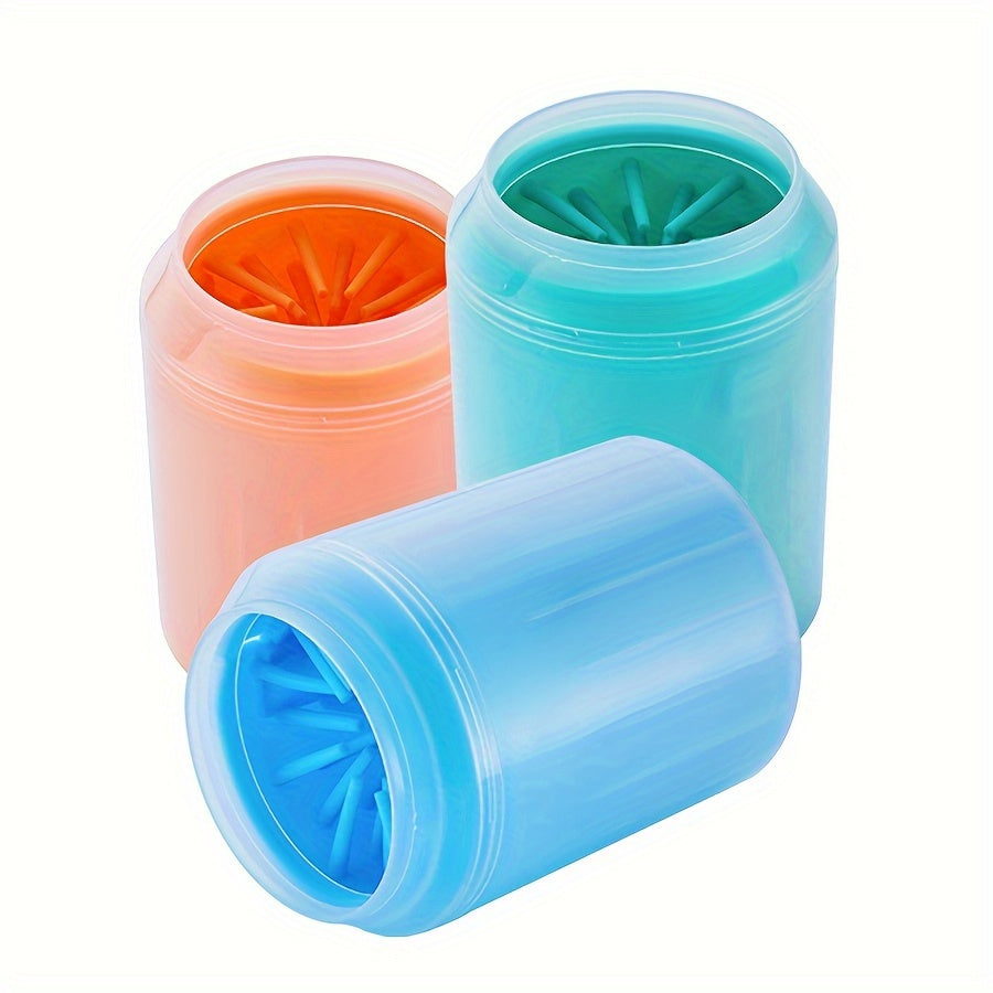 Blue & Yellow Automatic Pet Foot Washing Cup - Soft, Comfortable, and Durable Silicone for Easy Dog and Cat Paw Cleaning.