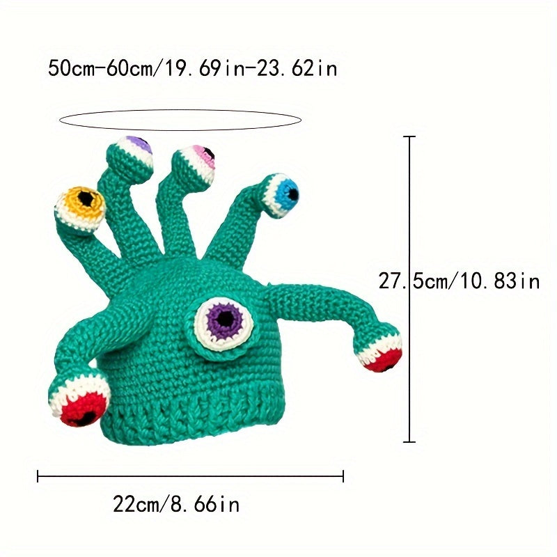 Novelty Handmade Crochet Knit Beanie, Funky Style Acrylic 100% No Brim Colorful Knit Fabric Hat, Unique Quirky Design for Casual Wear