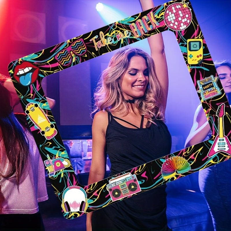 [Neon Party Frame] Vibrant Neon 1pc Retro 90s Disco Party Photo Booth Frame | 29.5x25.6 Inch, "TALK to NICE" Text, Durable Plastic, Fun and Festive Decorations, Inflatable Selfie Props for Birthdays, Bachelorette, Weddings, a