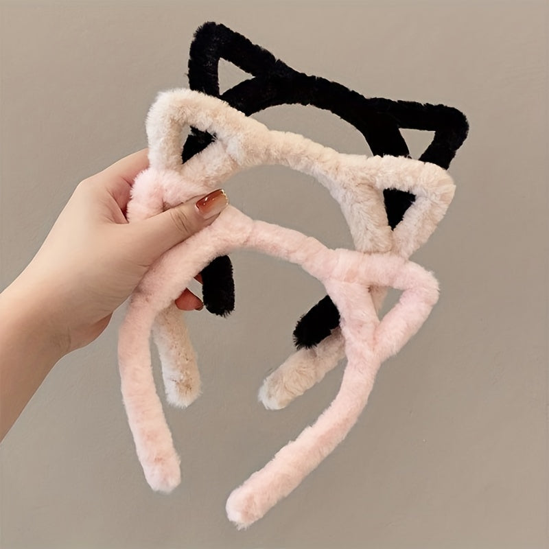 [1/4pcs Cute Cat Ears] 1/4pcs Cute Fashion Hollow Cat Ears Headband | Girl Plush Headband, Washing Face Headwear Hair Accessories