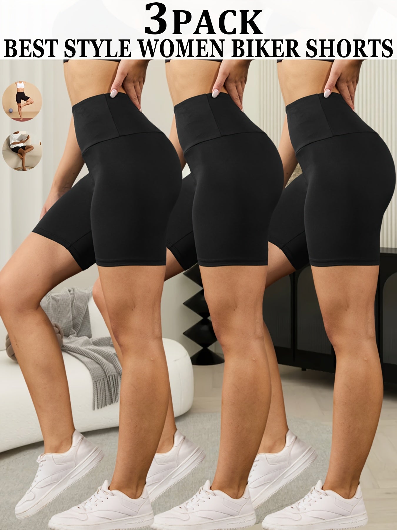 3-Pack High Waisted Biker Shorts for Women