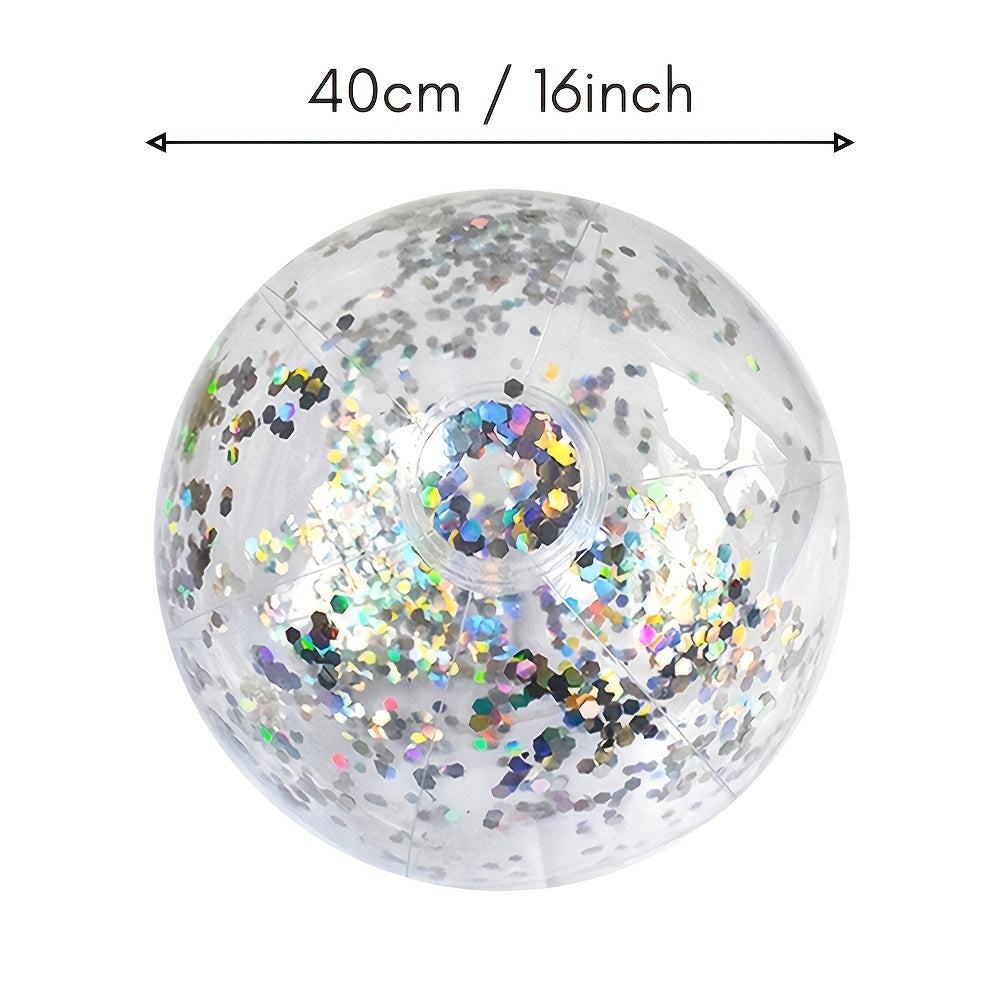 [Glitter Beach Ball] 40cm Mixed Color Glitter Beach Ball, 1pc | Summer Party Toy - Rubber Balloon, Use Without Electricity