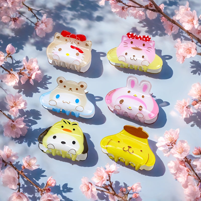 6pcs Sanrio's Hello Kitty and Friends 3D Hair Clip - Cute Cat, Dark Beauty, Melody Design - Acrylic Hair Clip Suitable for Birthday Gifts, Family, Friends, and Classmates, Cute Hair Accessories