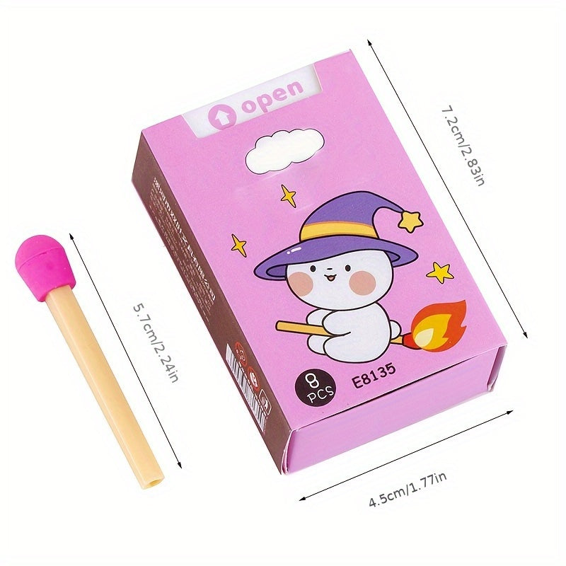 1 Box of 8 Fun Erasers - Creative Colorful Mini Matchstick Shaped Erasers, Holiday Gifts and Rewards, Boxed Eraser Set, Suitable for Christmas/New Year/Thanksgiving/Birthday/Family Gathering, Ideal for Adults over 14 Years Ol