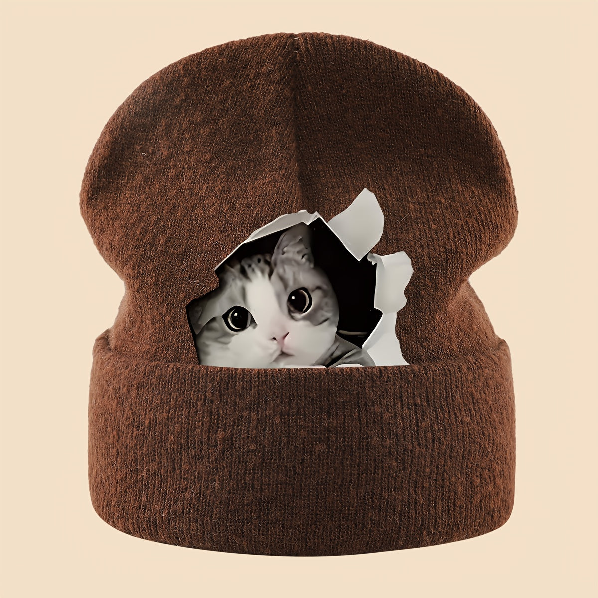1pc Cozy Cat Peeking Through Hole Beanie l Wear
