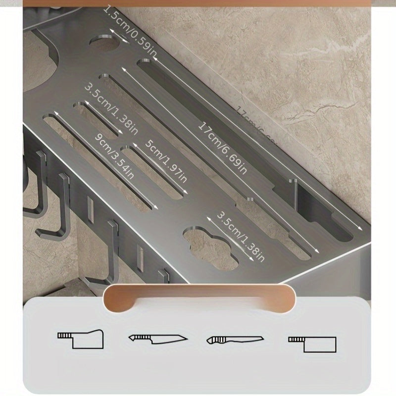 Made of Durable Plastic, Foldable Rotating Knife Rack Wall-Mounted - Space-Saving Kitchen Organizer Suitable for Modern Home or Commercial Use, Kitchen Accessories with Towel Bar and Drain Cup