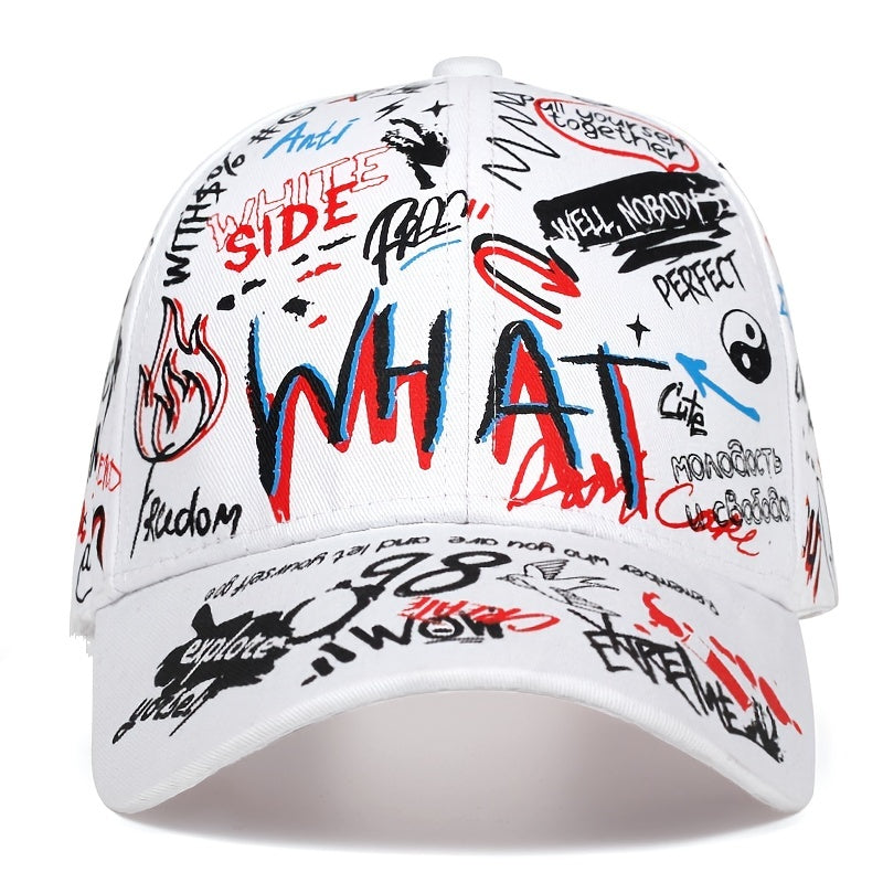 Unisex Graffiti Baseball Cap with Bold Letter Print - Adjustable Snapback Closure, Lightweight Hat for Outdoor Sports & Casual Wear, All-Season Breathable Design, Headwear, Streetwear Accessory, Urban Style, Durable Construct