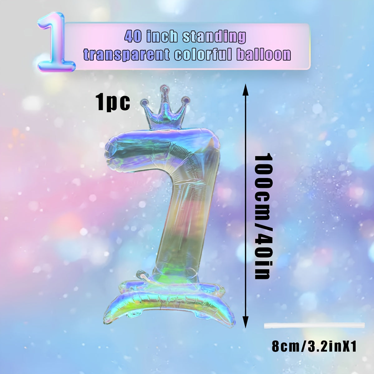A Large 40-Inch New Transparent Rainbow Crown-Shaped Balloon with a Base, Suitable for Birthday Party Decorations, Spring Party Decorations, Ocean-Themed Parties, Anniversaries, Valentine'S Day Room And Outdoor Decorations, C
