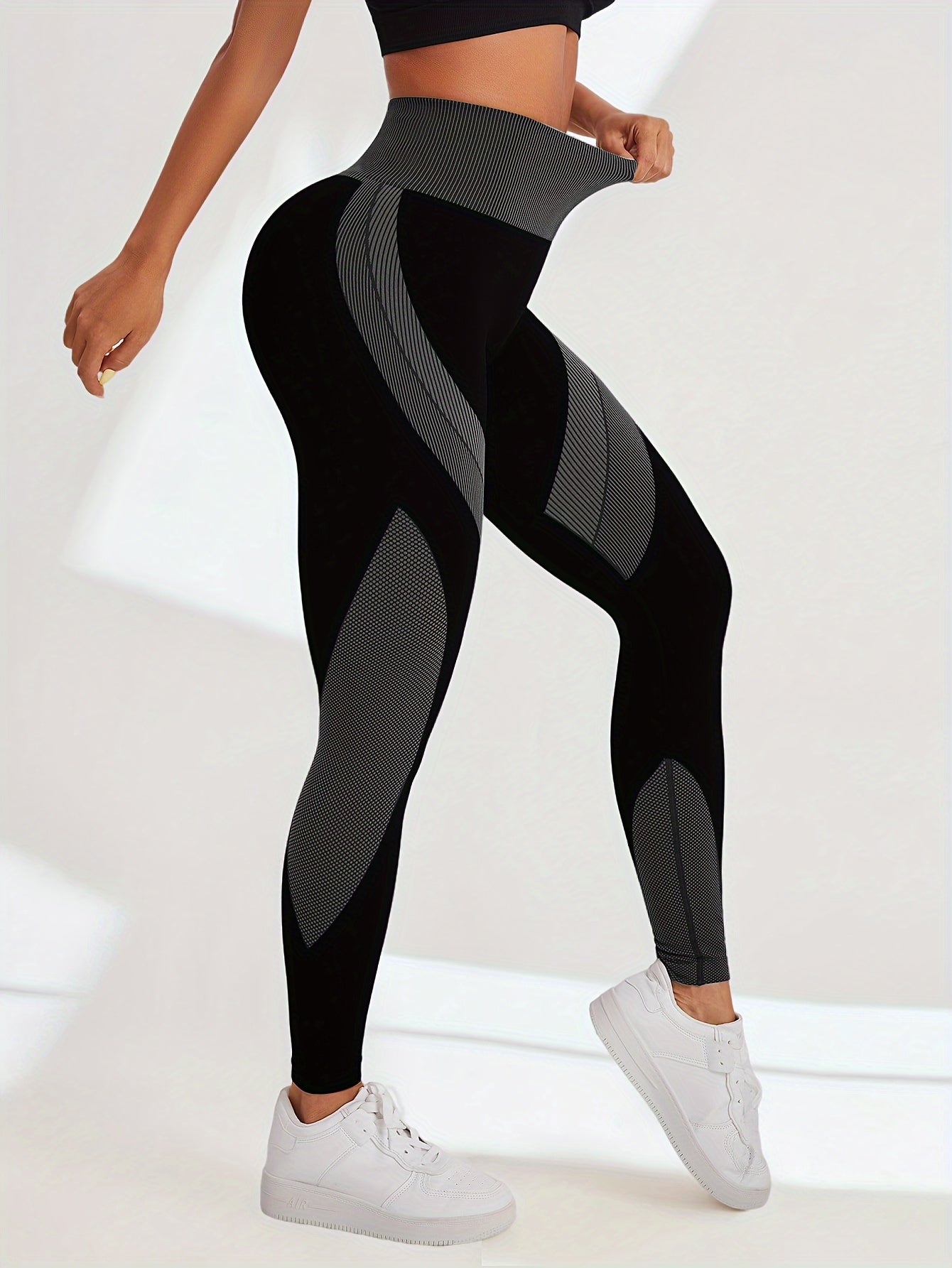 High Waist Seamless Yoga Pants with Color Stripes