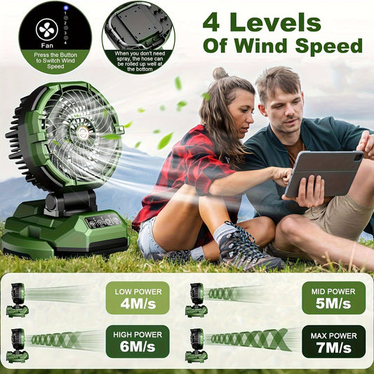 Rechargeable Misting Fan – Tent, Camping, Outdoor Cooling