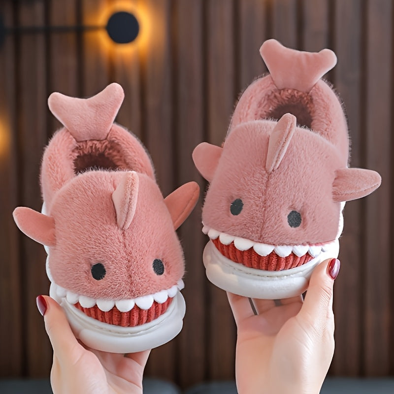 Youngsters' Cartoon Shark Plush Slippers
