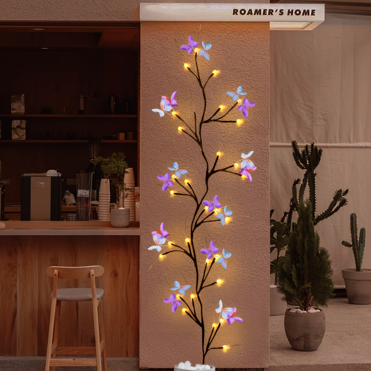 [Enchanted Willow Lights] USB Powered 1pc Resin Enchanted Willow Vine Lights with Butterflies | Wall Decor, ≤36V, for Christmas, Home, Bedroom, Valentine's Day, Easter Holiday Gift