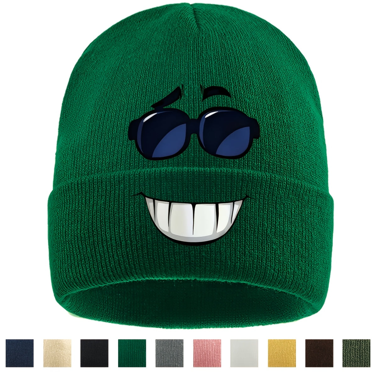 1pc Fashion Glasses joyful Face Funny Pattern Beanie Knit Hat